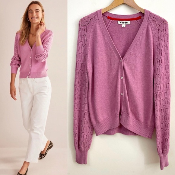 Boden Pointelle Sleeve Cardigan, Wool, Cotton & Cashmere blend - Picture 2 of 16